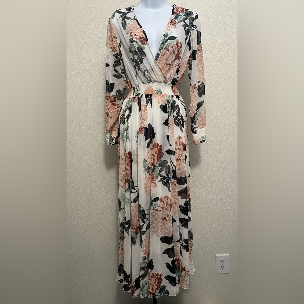 Women’s Sheer Floral Maxi Dress 6 Fairy Feminine Ethereal Romantic Wedding Guest